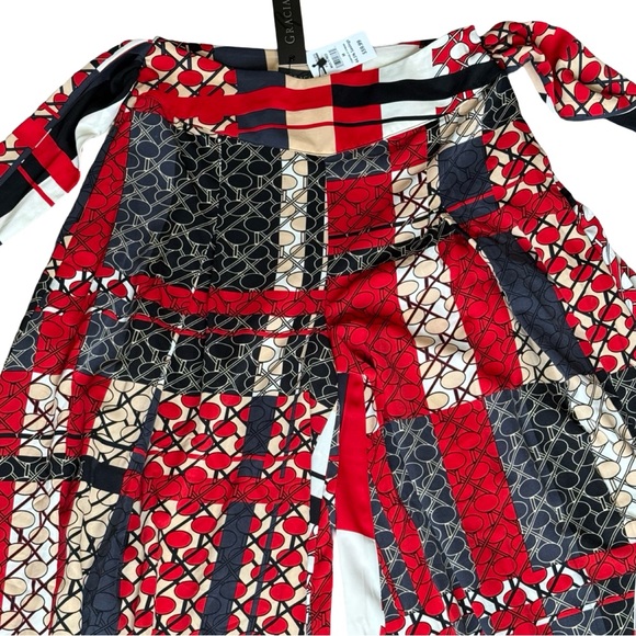 NEW w/TAGS! GRACIA Tie-Waist Wide Leg Palazzo Pants (Multi-red Patchwork) - Sz M - Picture 6 of 9